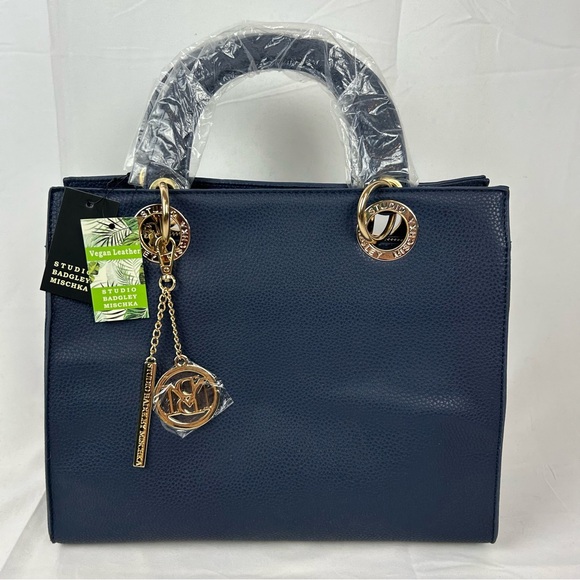 *NEW* Badgley Mischka Large Navy Satchel Purse w/ Crossbody Strap - Picture 1 of 12